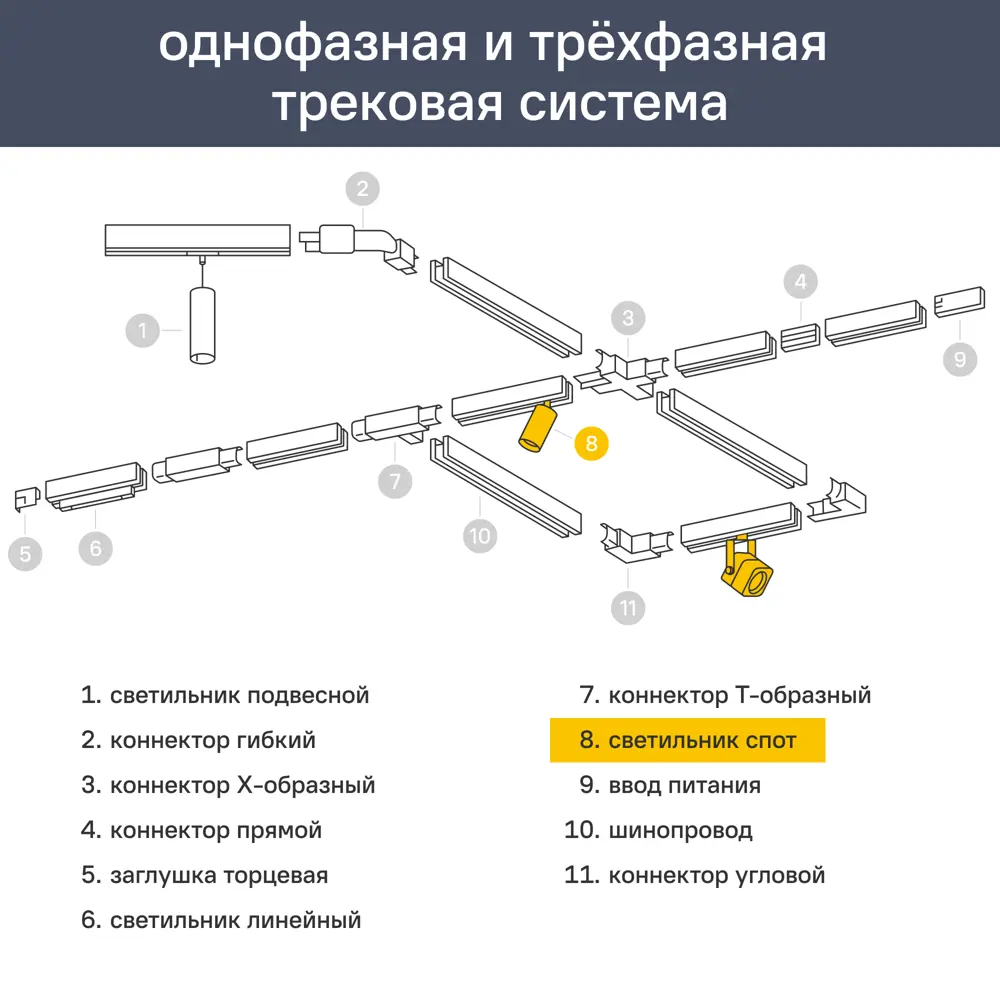 Трековый светильник Volpe Q323 под лампу GU10 цвет никель STLM-2095435 - Вид №12