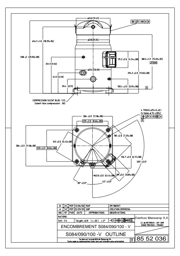 Danfoss SM — Герметичные спиральные компрессоры, R22 SM110-4VI Компрессор спиральный SM110-4VI  - Вид №2