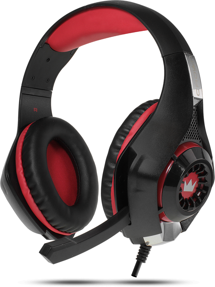 CMGH-101T Гарнитура игровая , black&red (подключение jack 3.5мм 4pin+ адаптер 2*jack spk+mic,частотный диапазон: 20гц-20,000 гц ,кабель 2.1м,размер d 250мм, регулировка громкости, микрофон на ножке) Crown Santreyd 