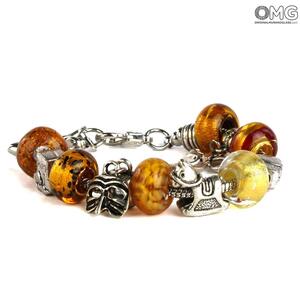 3730 ORIGINALMURANOGLASS Браслет в стиле Pandora с янтарными бусинами - муранское стекло OMG 23 см