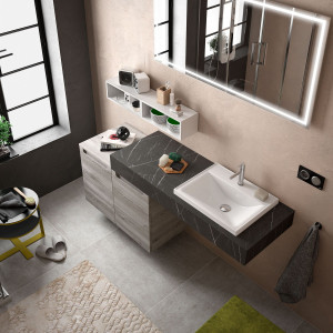 26311 SALGAR Столешница COMPAKT 51 от 1001 до 1200 мм с 1 половинной раковиной СЕРЫЙ КАМЕНЬ