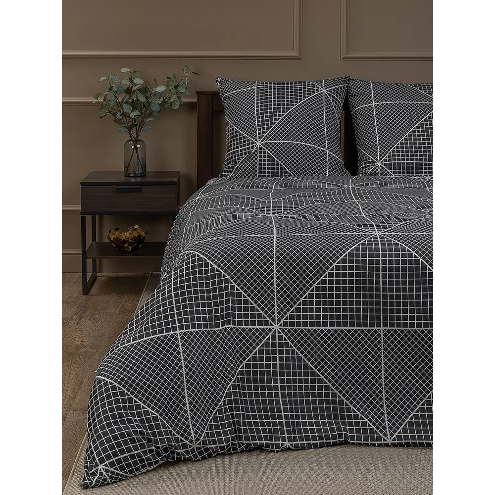 Комплект постельного белья Amore Mio Грид евро полисатин черный STLM-2065630