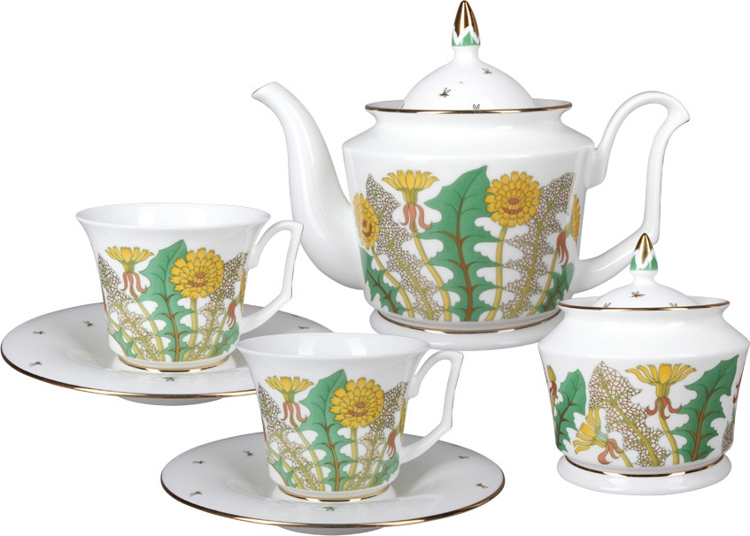 10598448 Императорский фарфоровый завод Сервиз чайный 6/14 "Юлия" "Солнечный букет" Фарфор костяной 