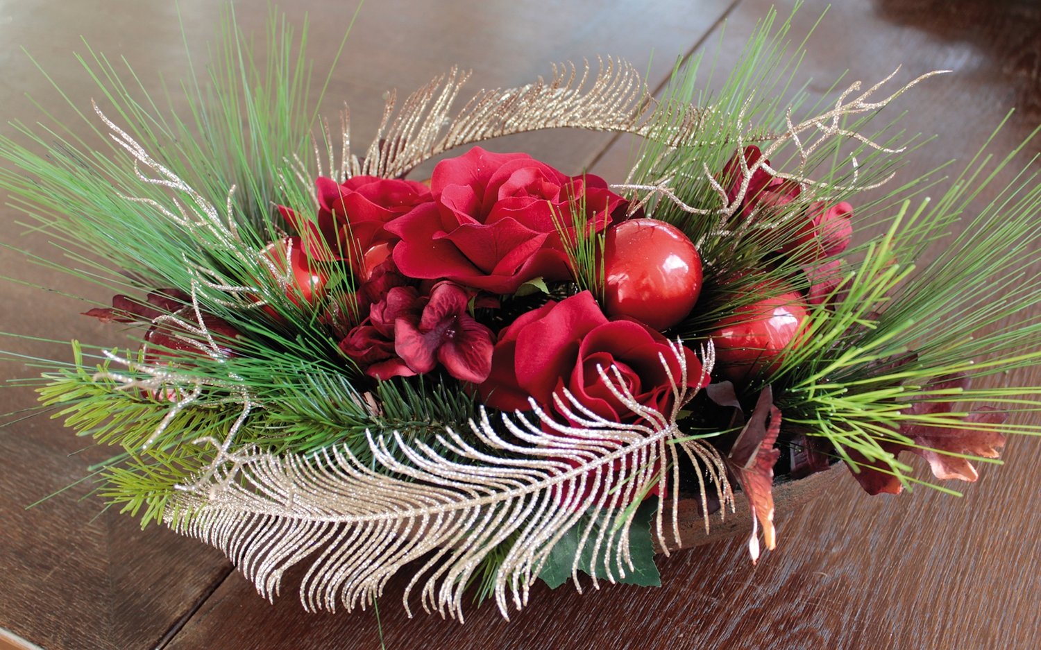 1483 444 a3 Искусственные розы-гортензия-композиция, в вазе, 28 см, красные H-andreas 