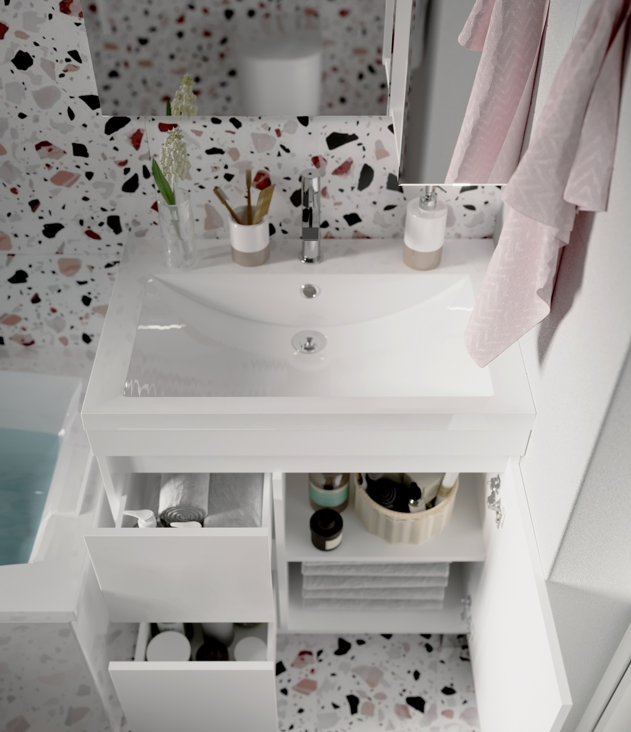 У79532 Тумба Cube 75Н 2в.я 1д Белый глянец 1 Marka CUBE - Вид №1