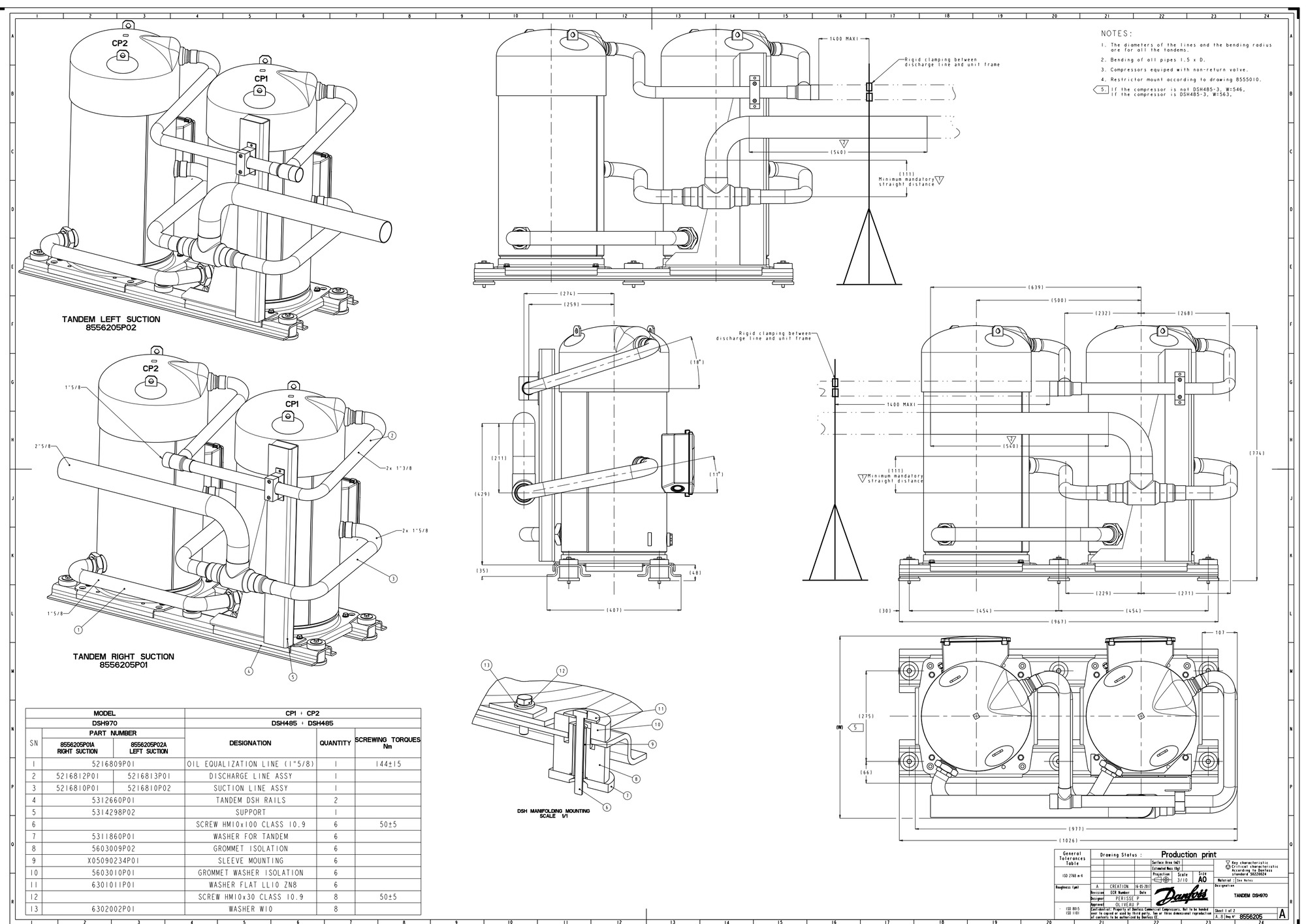 Danfoss DSH — Герметичные спиральные компрессоры, R410A DSH140A4ALC Компрессор спиральный 120H1206  - Вид №12