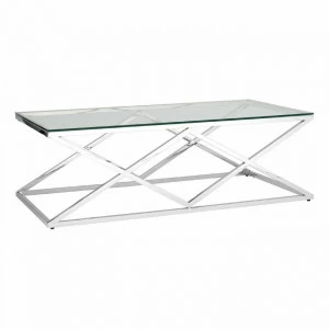 Журнальный столик стеклянный прозрачный с основанием серебро 120х60 см "Инсигния" STOOL GROUP  00-3881888 Серебро