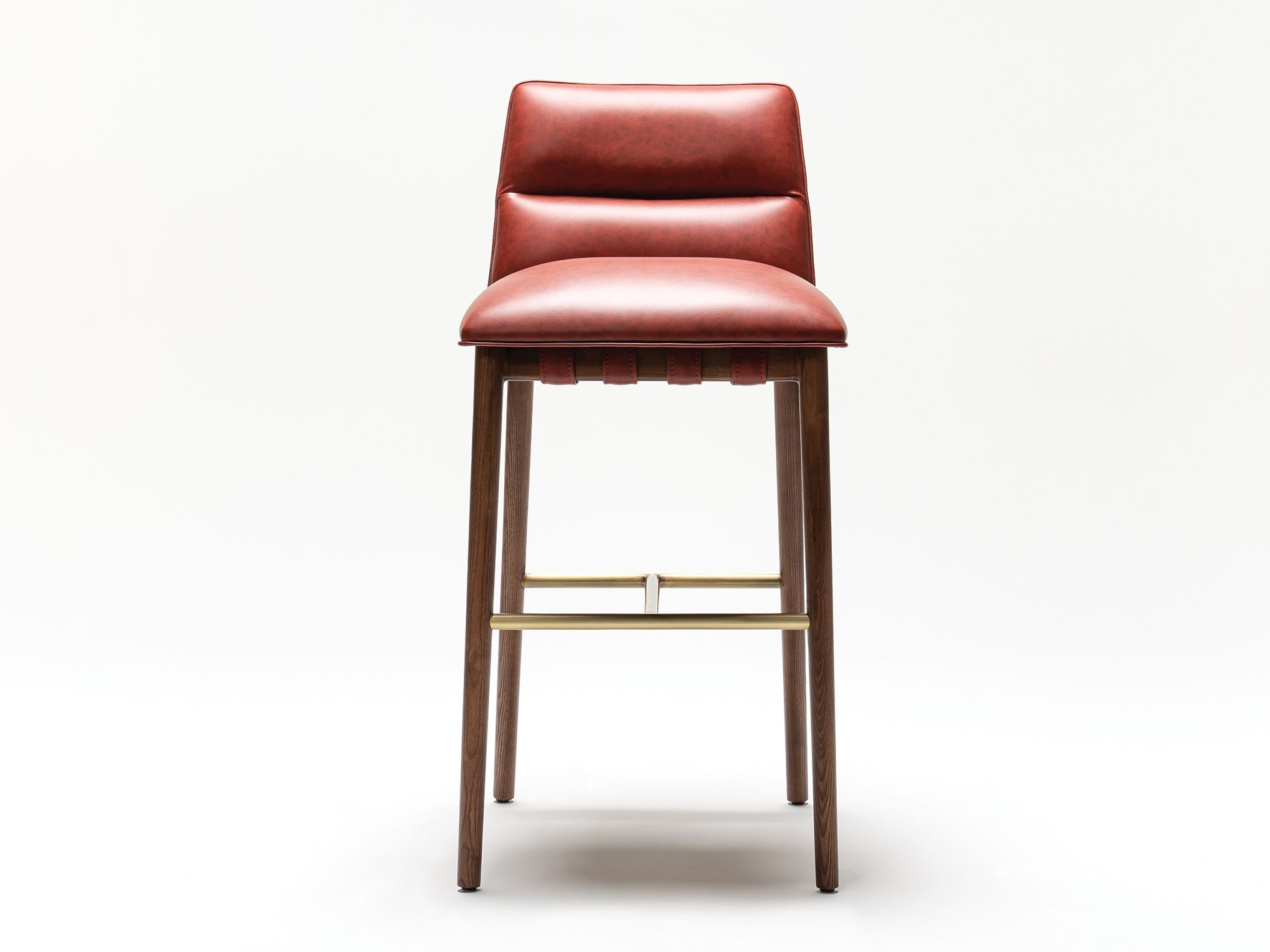 Кожаный и Ясеневый барный стул со спинкой Papell Design Uriah ARCH-00112449