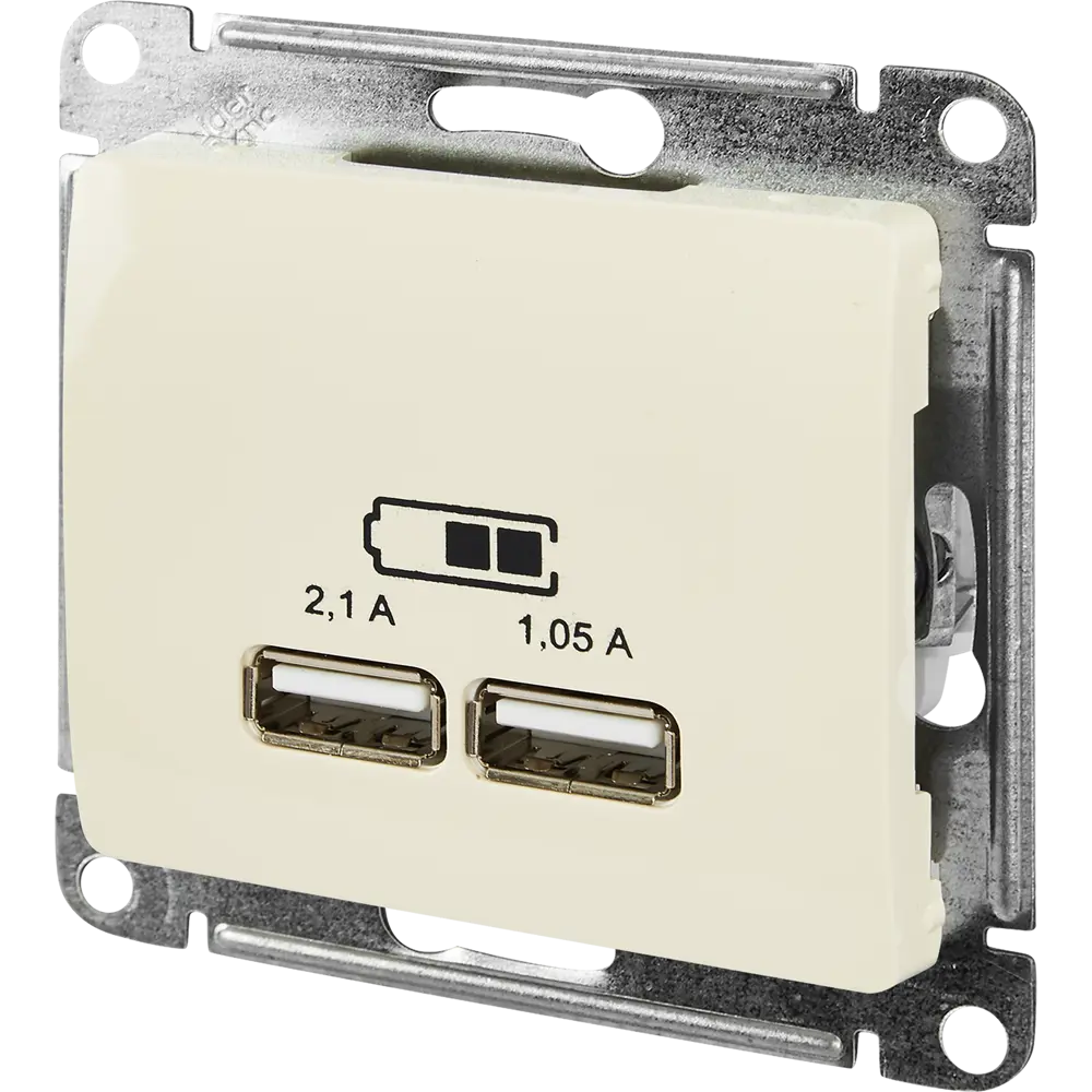 Schneider Electric Glossa — встраиваемая розетка USB с двумя портами в бежевом цвете 86710185 STLM-0070802 - Вид №1