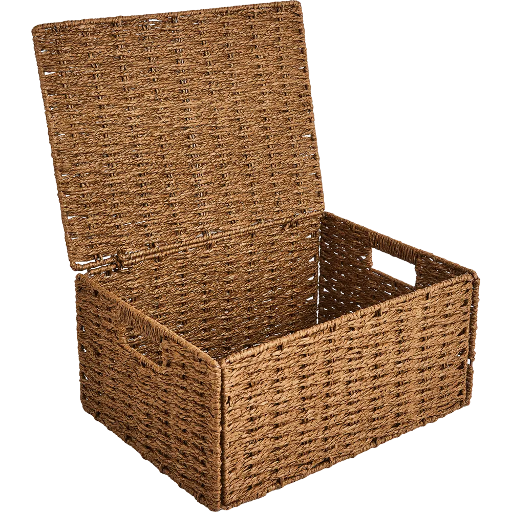 Корзина с крышкой для хранения 38x18x28 см бумага цвет коричневый SPACEO Kub STLM-2209458 - Вид №6