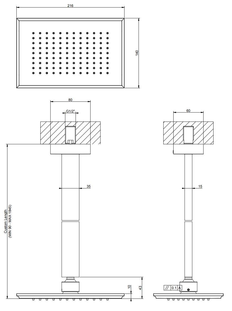 Металлическая прямоугольная потолочная душевая головка с кронштейном Gessi элегантность ARCH-00010734 - Вид №1