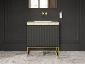 Деревянный одиночный напольный шкаф для умывальника со встроенной раковиной