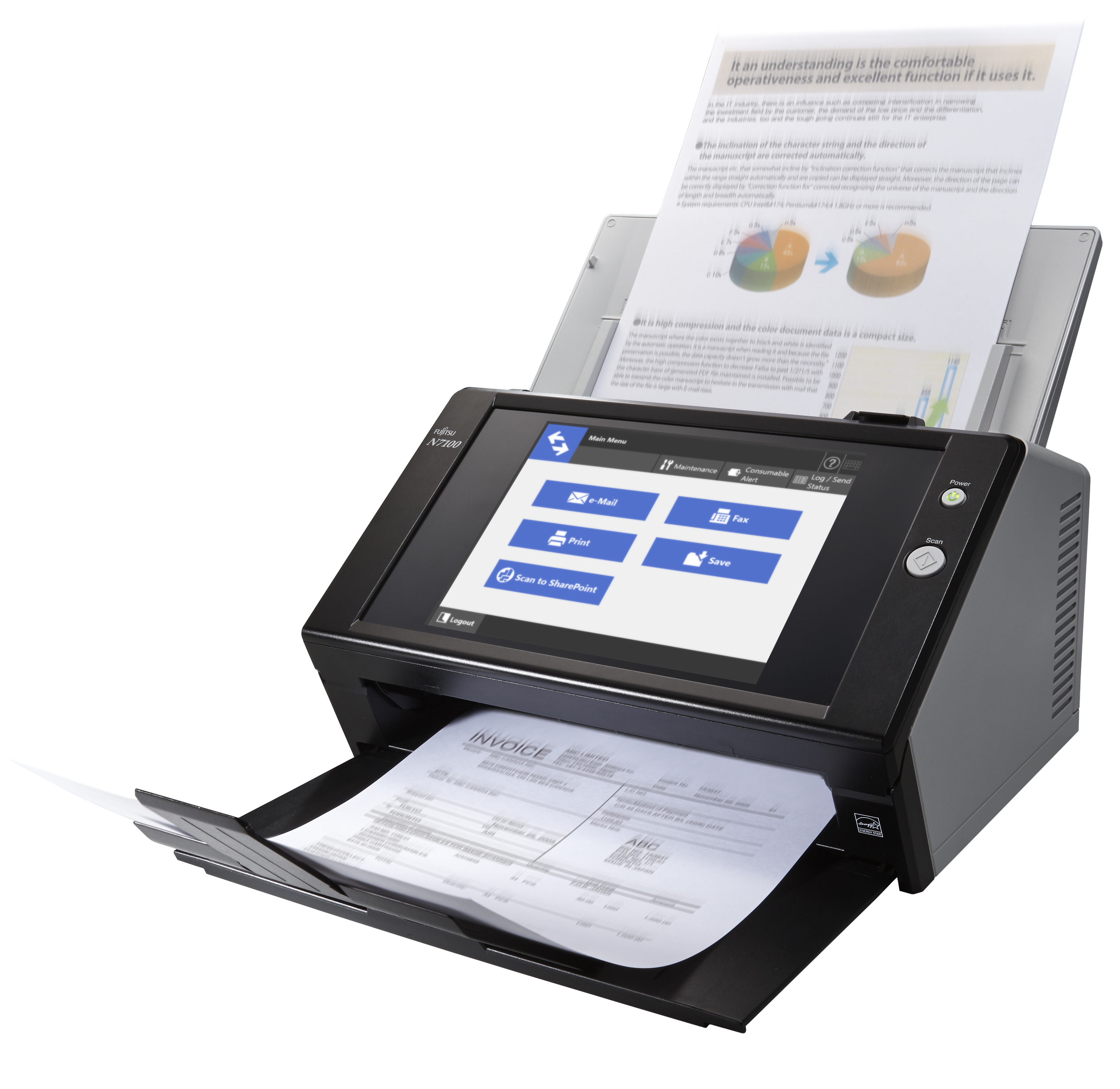 PA03706-B001 N7100, network document scanner, a4, duplex, 25 ppm, adf 50, ethernet Fujitsu  - Вид №3