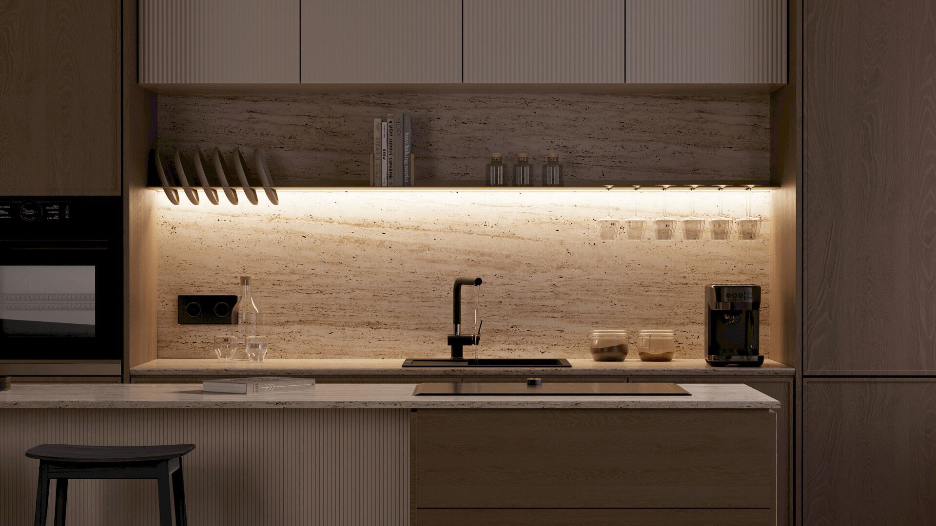 Кухонная полка с подстаканником Strackk KITCHEN SHELF WITH WINEGLASS RACK ARCH-00011382