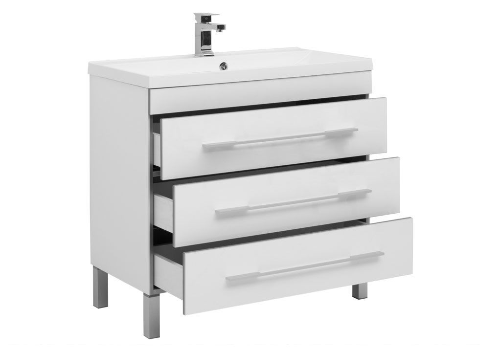 Тумба с раковиной Aquanet Верона NEW 90 белый (напольная 3 ящика) 0017847000204119 - Вид №1