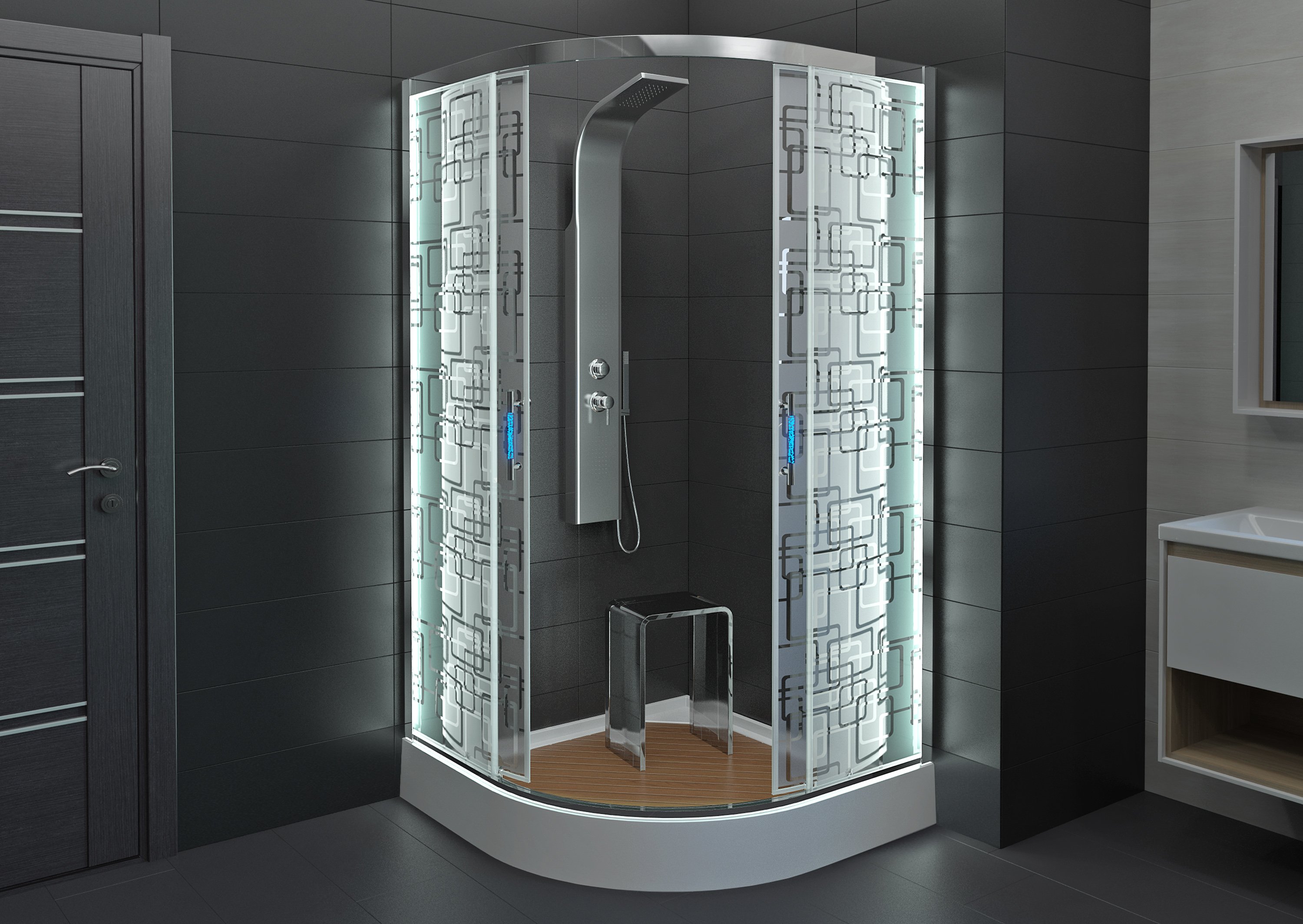BМ4590 с гидромассажем BLACK Душевая кабина DETO Серия ВМ Душевое ограждение С 01 LED - Вид №13