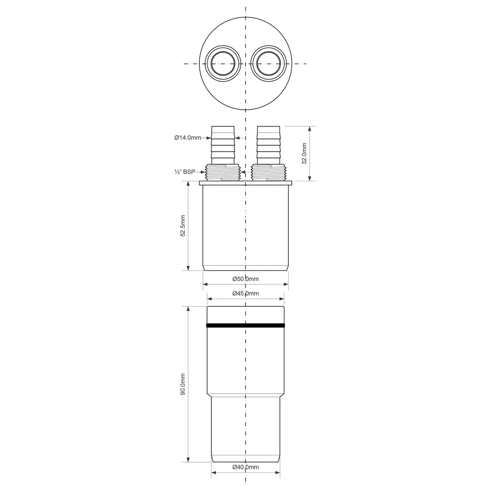 Патрубок с двумя отводами 40/50 мм 1/2" Santreyd STLM-2011506 - Вид №4