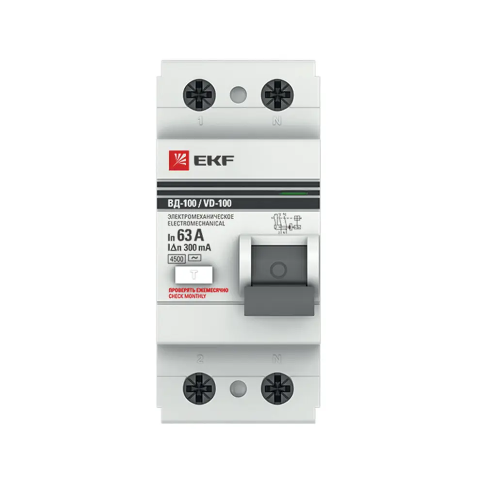 УЗО EKF ВД-100 2P 63 А 300 мА 4.5 кА АС elcb-2-63-300-em-pro 82423030 STLM-2090503  - Вид №1