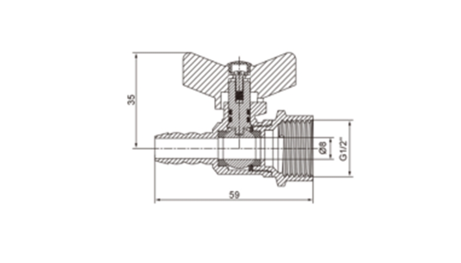21720 Кран шаровой внутренняя резьба 1/2" со штуцером на 10мм, латунь LAB.Space  - Вид №2