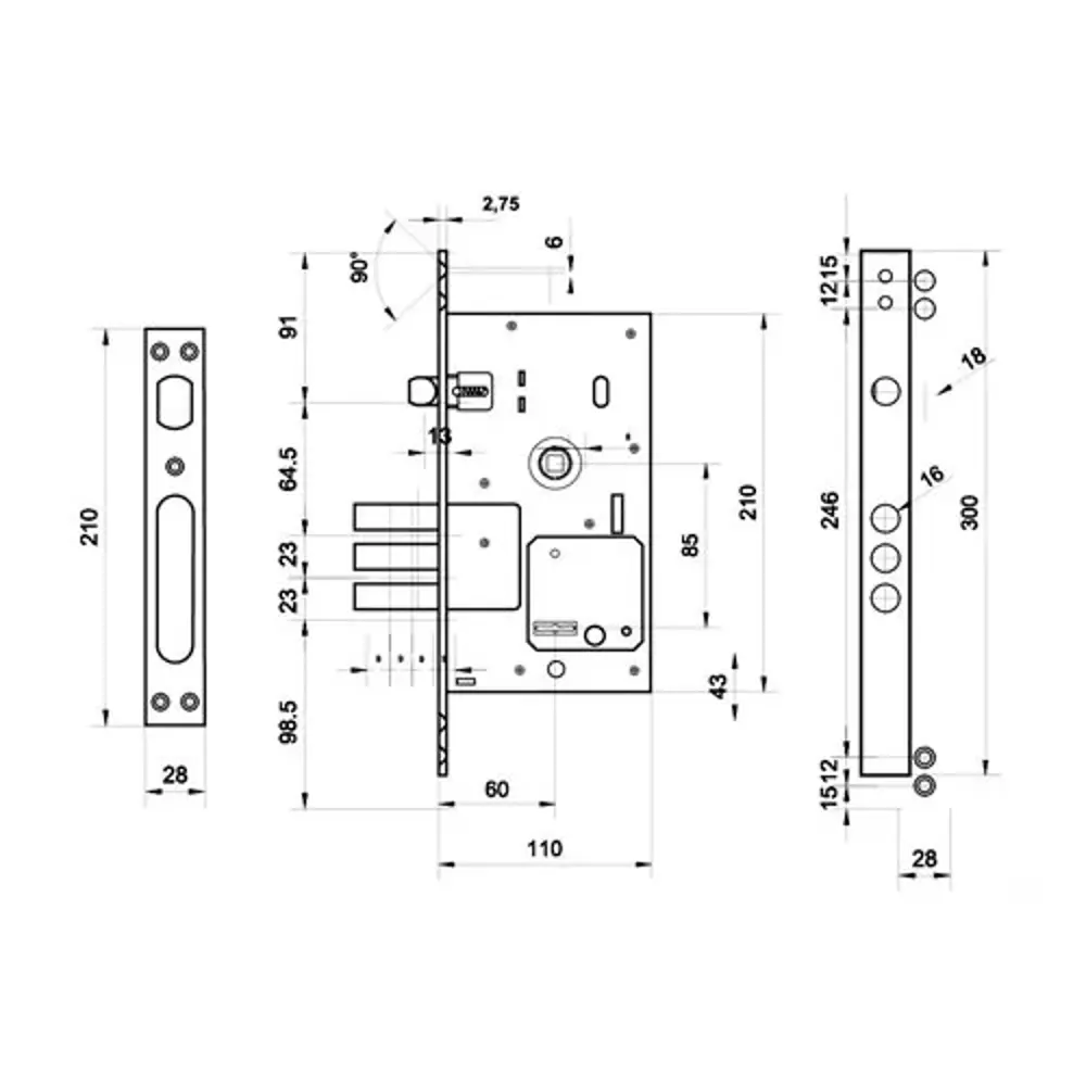 PALLADIUM Замок врезной с сувальдным механизмом, никель 17167595 STLM-0007609 - Вид №3