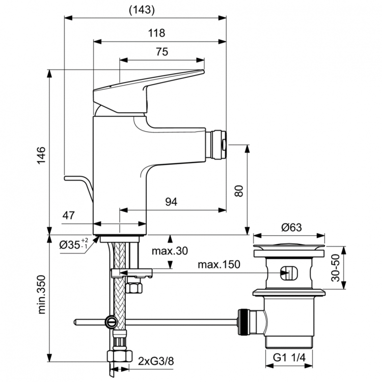 BD248AA Смеситель для биде Ideal Standard CERAPLAN  - Вид №7