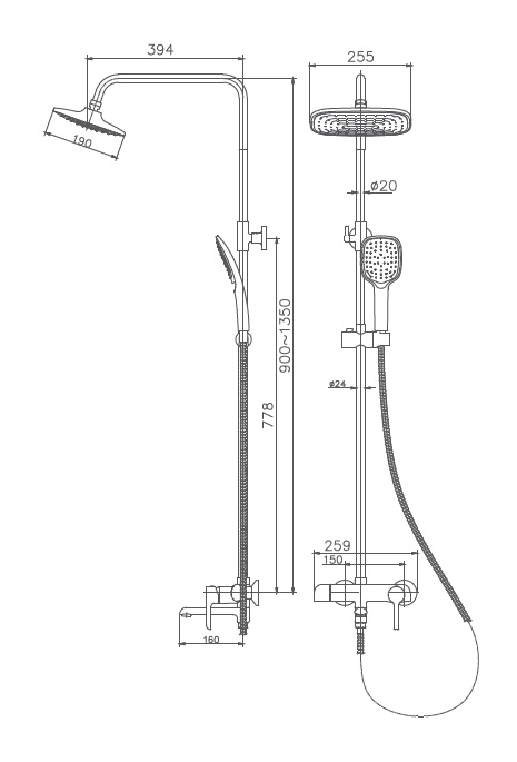 HB24805-8 Душевая система , белый Haiba  - Вид №2