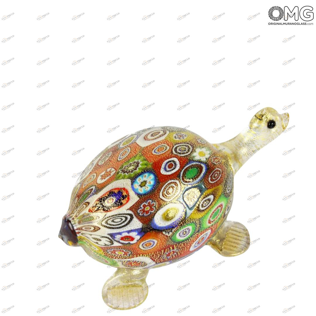 1410 ORIGINALMURANOGLASS Фигурка черепахи Миллефиори Муррины золото - Tartaruga Millefiori Oro- муранское стекло  см 