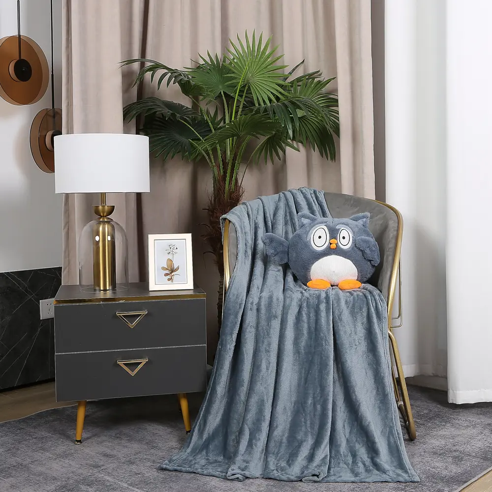 Подушка с пледом Сова 130x180 см велсофт цвет серый Santreyd STLM-2111934 - Вид №3
