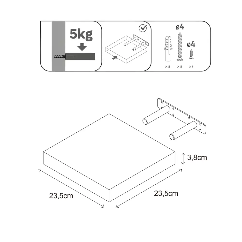 Настенная полка KONSENSA 23x23.5 см со скрытым креплением МДФ цвет черный STLM-2023406 - Вид №8