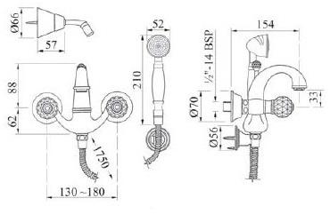 Bronces Mestre Смеситель для ванны на 2 отверстия с кристаллами swarovski® Pacifica sun-id-1368266 - Вид №2