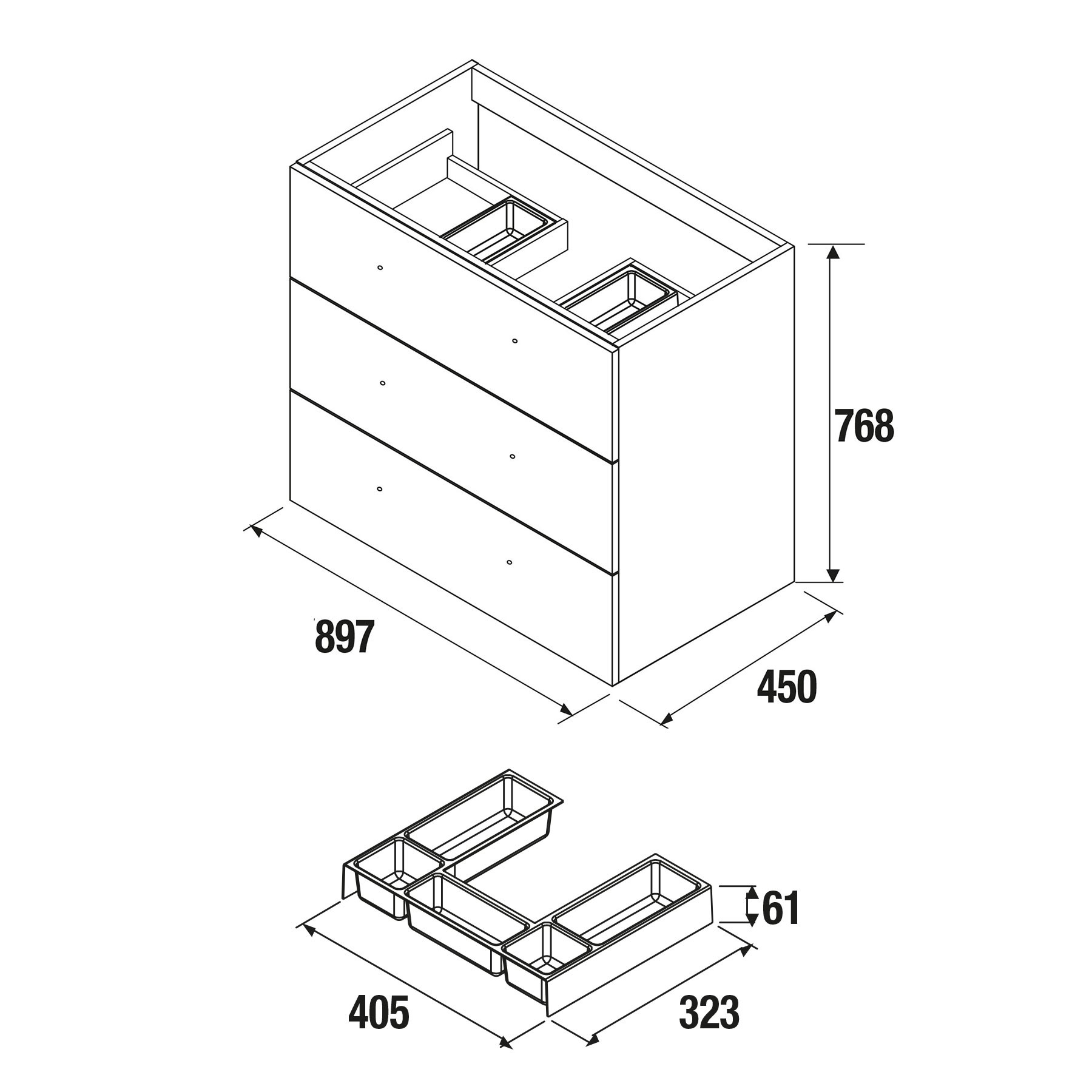 26592 SALGAR Мебель для умывальника FUSSION CHROME 900 3 ящика GLOSS GREY 897 x 868 x 450 мм Глянцевый серый - Вид №3