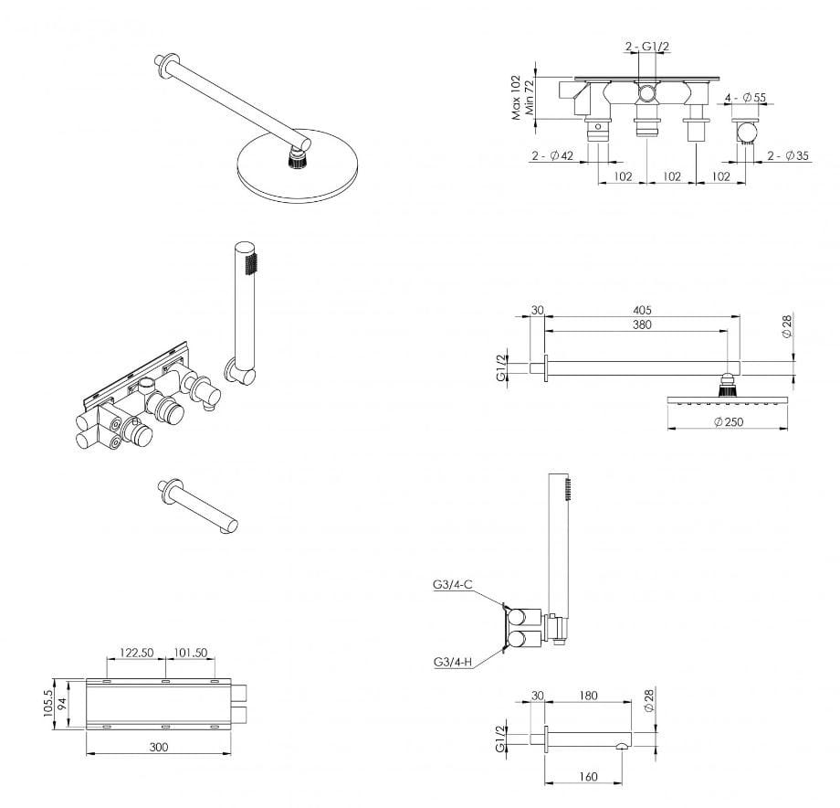 Набор настенных ванн из нержавеющей стали с отдельными розетками LUSSO Urban ARCH-00084582 - Вид №4