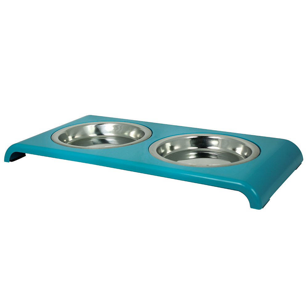 ПР0057802 Миска для животных Cat Saucer Diner двойная металлическая на подставке 2x175мл бирюзовая Foxie 