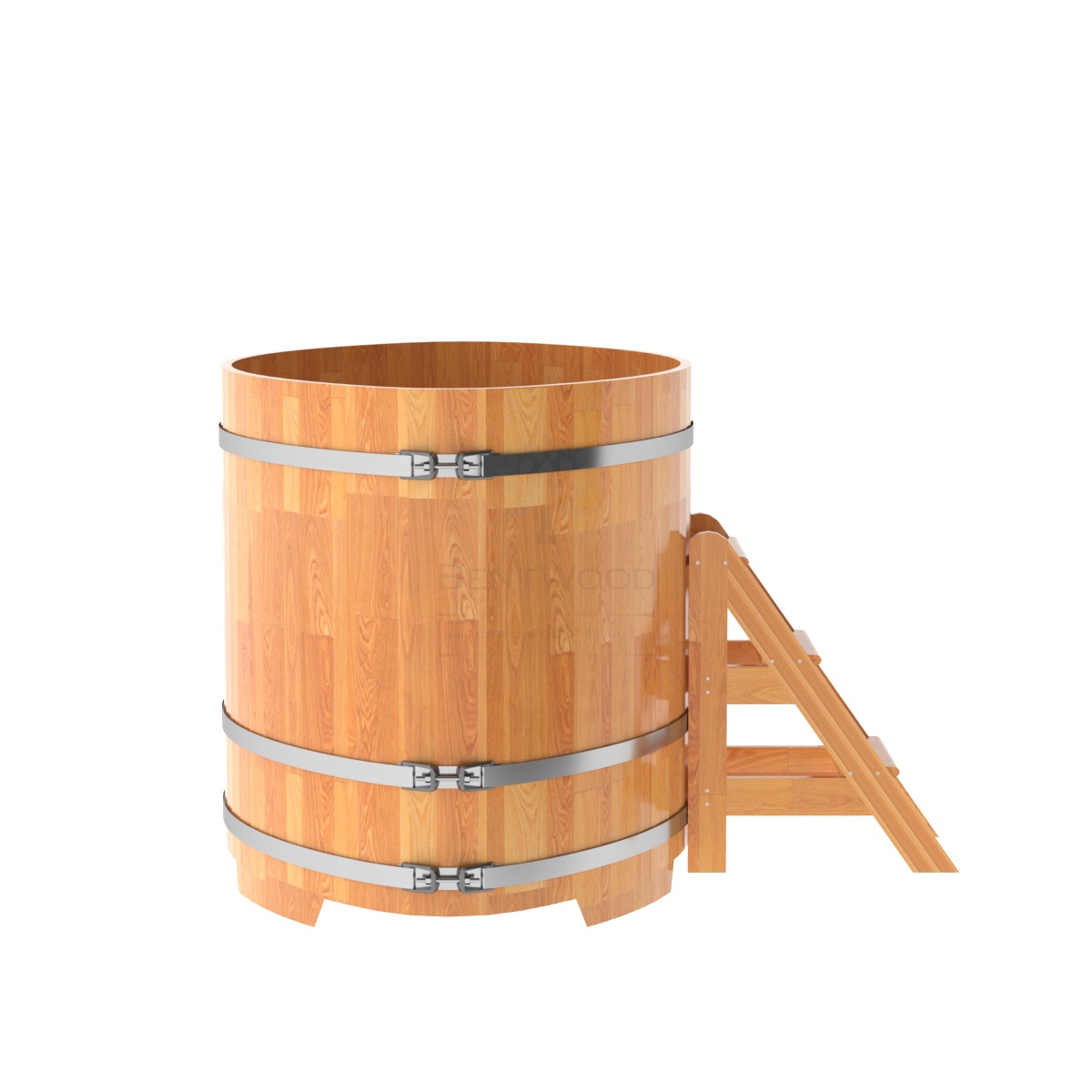 1550 Купель овальная из сращенных ламелей лиственницы 1,15х1,83х1,2 натуральная Alyarus  - Вид №2