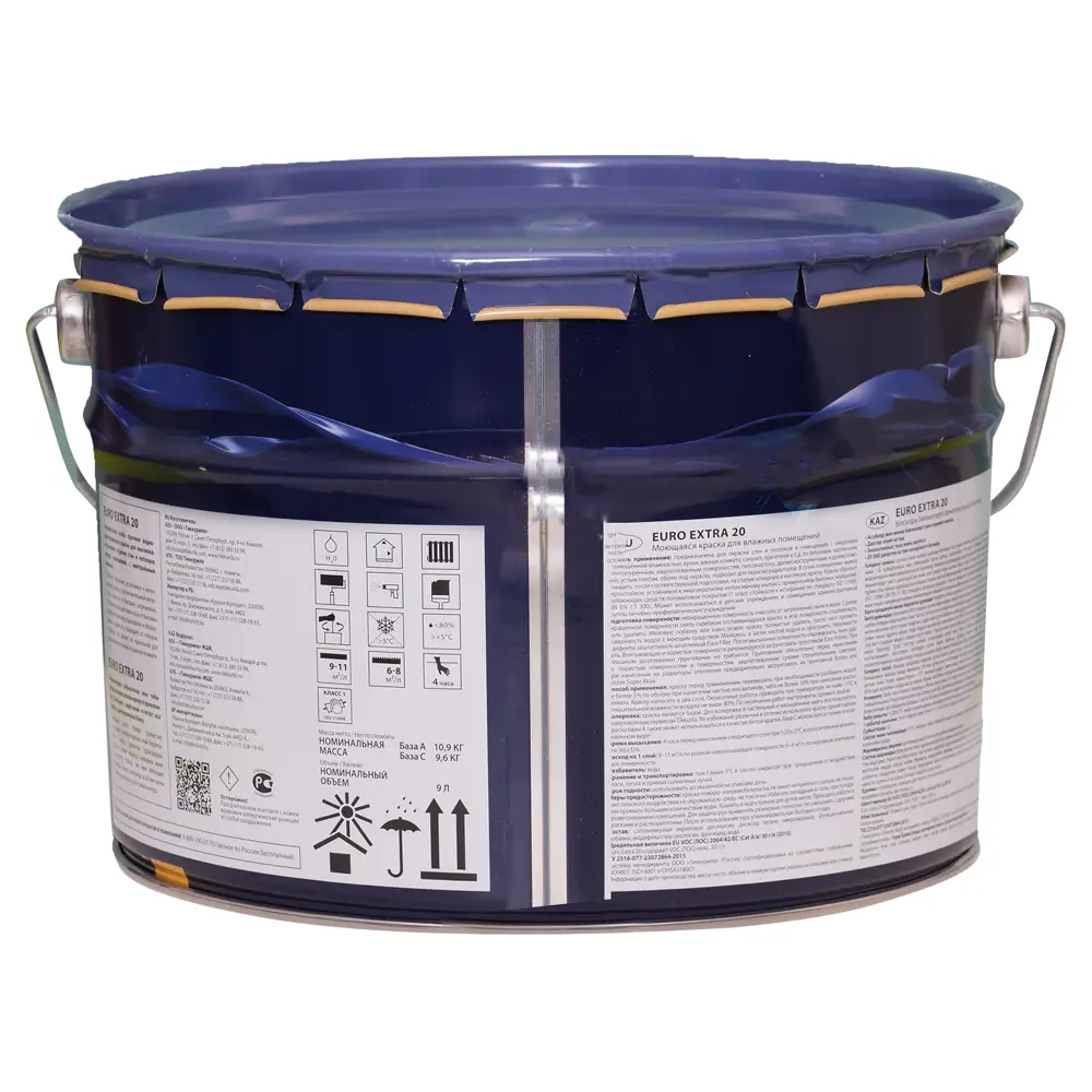 Краска Tikkurila Euro-20 для влажных помещений, белая матовая 9 л 12355108 STLM-0001944 - Вид №1