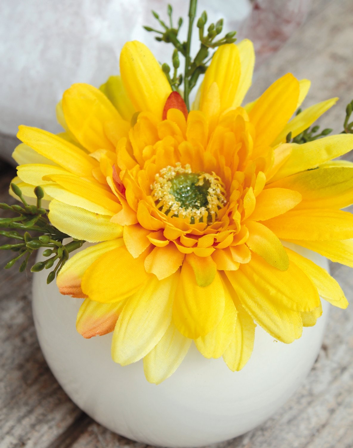 4215 330 a3 Шелковая гербера в керамическом горшочке, 12 см, желтая H-andreas  - Вид №2