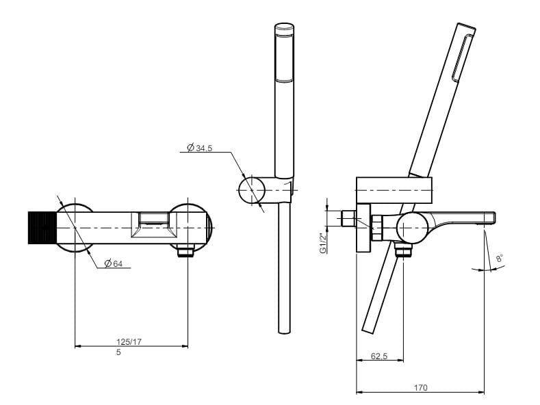 Настенный смеситель для ванны с ручным душем Rubinetterie Frattini Gaia S ARCH-00049098 - Вид №2