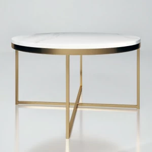 Журнальный столик круглый с белой мраморной столешницей 100 см "Блейки" АЛЕТАН  350918 Золото