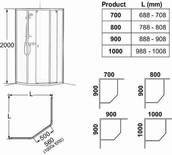 4983012101 Душевая стенка IDO Showerama 8-3 для пятиугольного душа, 1000x1000 мм  - Вид №3