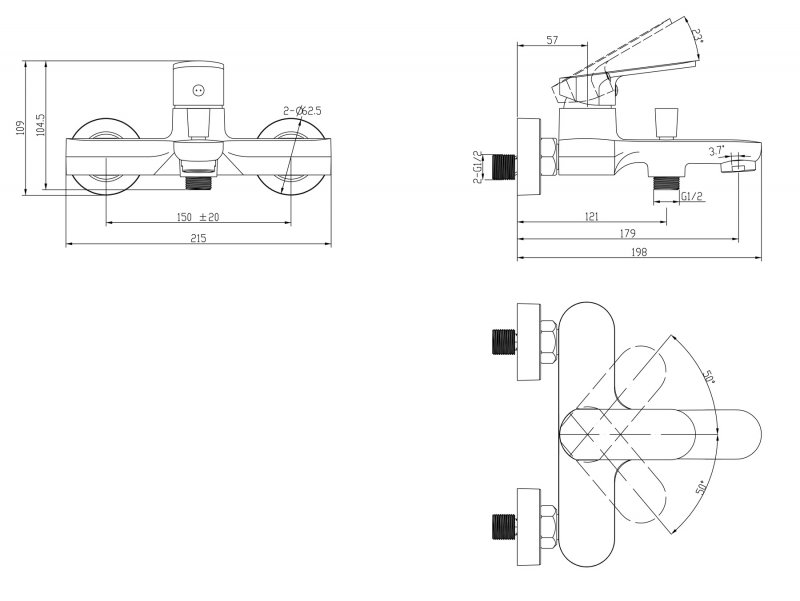 Смеситель для ванны и душа ANCORA ANC-VASM-CRM BELBAGNO  - Вид №1