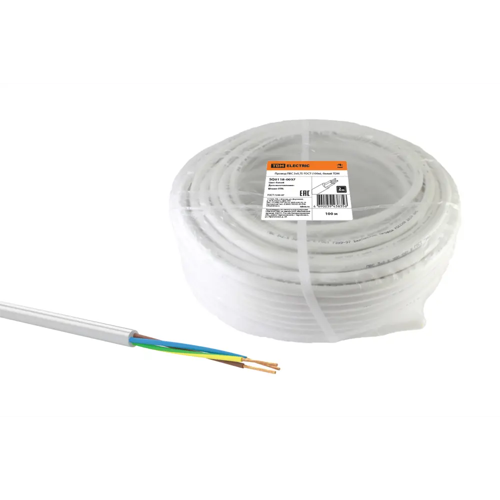 Кабель TDM ELECTRIC ПВС 3x0.75 мм² 100 м для стационарных электроустановок 84574152 STLM-1577104 - Вид №2