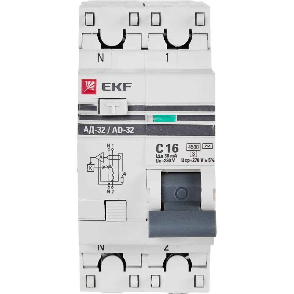 Дифференциальный автомат EKF АД-32 1P N C16 А 30 мА 4.5 кА АС STLM-2050878 - Вид №1