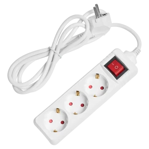 Удлинитель бытовой Skybeam 3x0.75 1.8 м 3 розетки с заземлением 2300 Вт с выключателем цвет белый