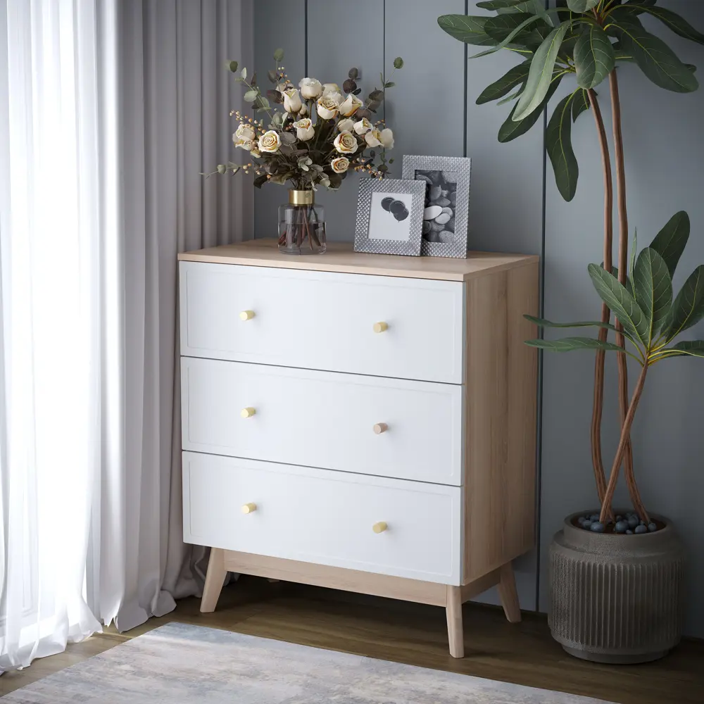 Комод KONSENSA Амьен 3 ящика 80x94x41.7 см ЛДСП цвет белый/коричневый Лион STLM-2066479