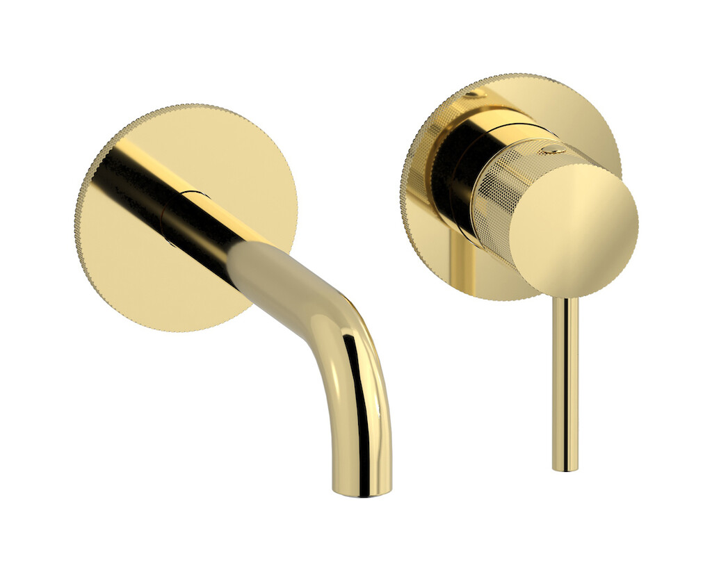 Встроенный в стену смеситель для раковины на 2 отверстия в комплекте с донным клапаном. WE ARE IB id406ii Pale Gold Industria