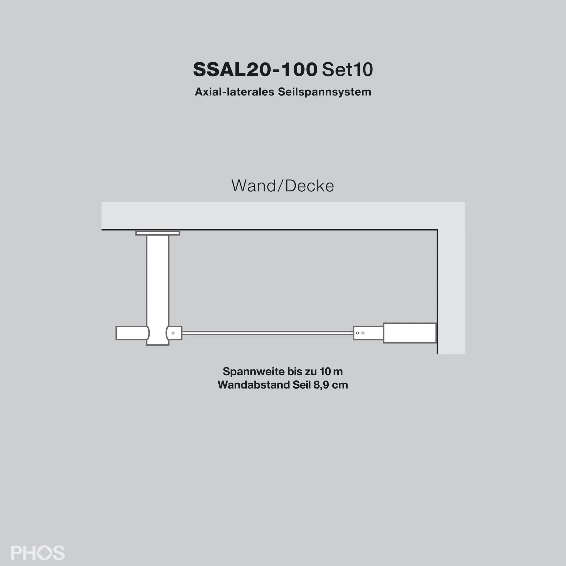 SSAL20-100Set10 Система осе-поперечного натяжения кабеля до 10 метров, большое расстояние от стены или потолка PHOS  - Вид №2