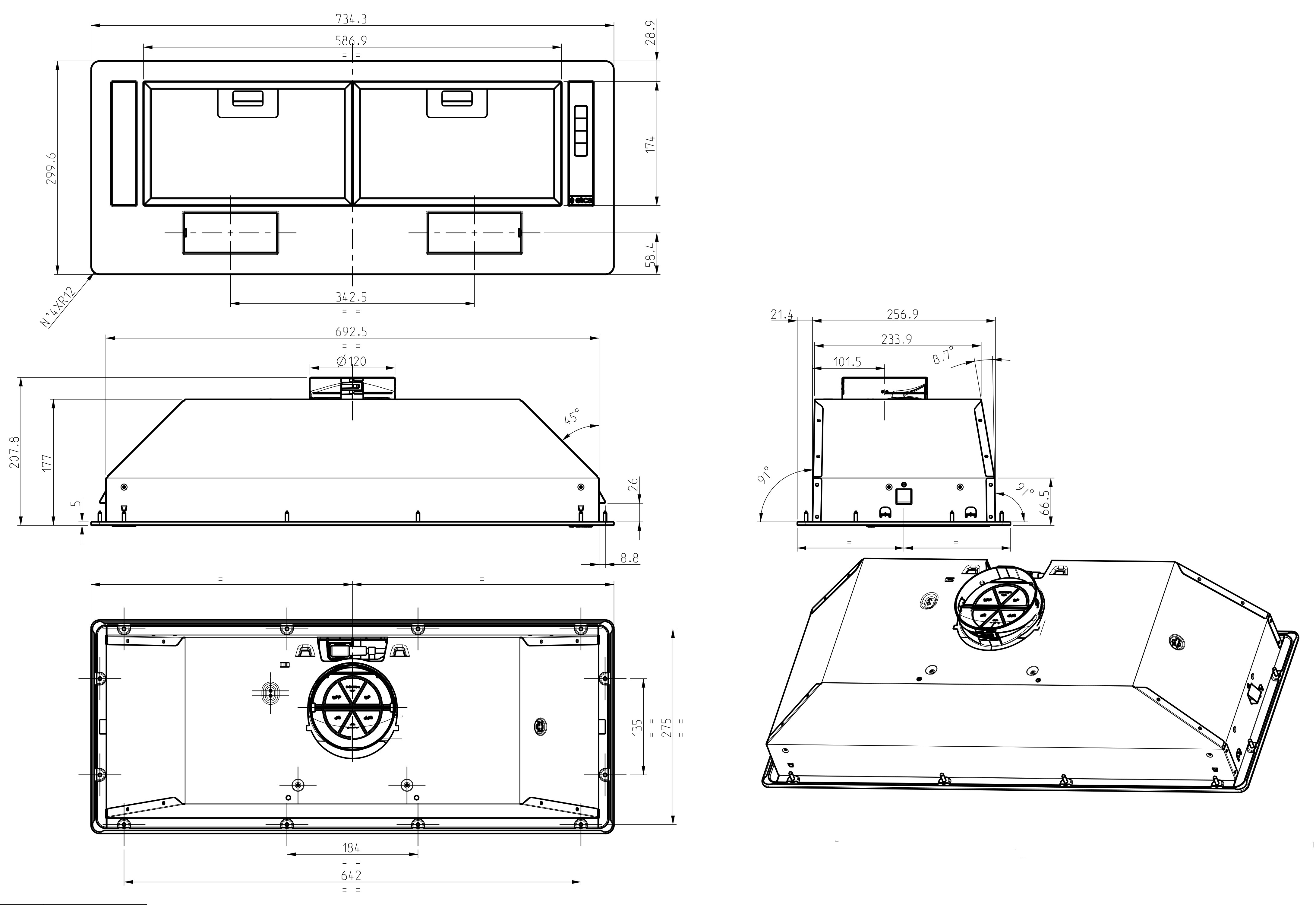 9066697 Вытяжка полновстраиваемая Turboair LEI C GR/A/72 серый STDN-0047160 - Вид №3