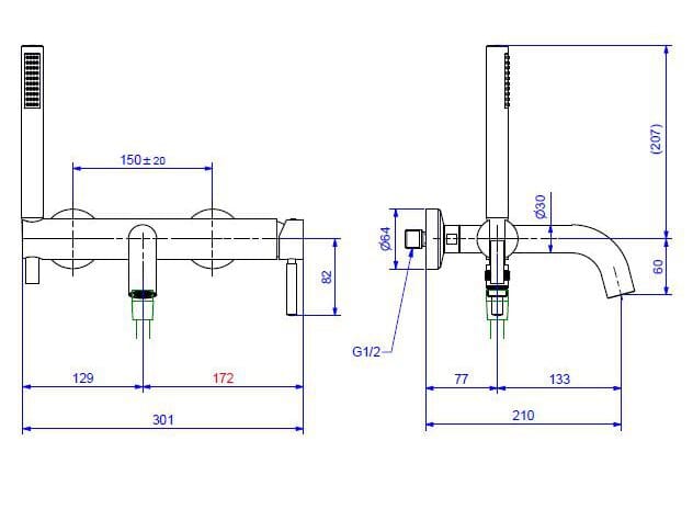 Смеситель для ванны из хромированной латуни Bugnatese Kobuk ARCH-00004446 - Вид №1