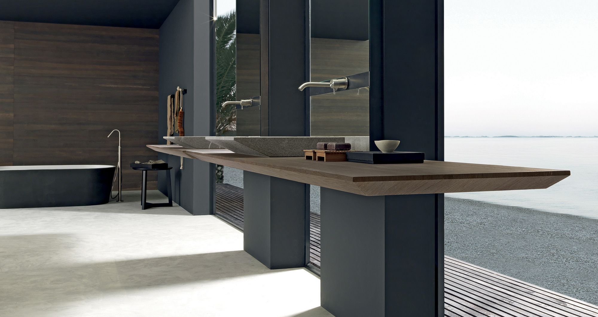 Двойной дубовый умывальник со встроенной раковиной с зеркалом MODULNOVA Surf ARCH-00133815 - Вид №2