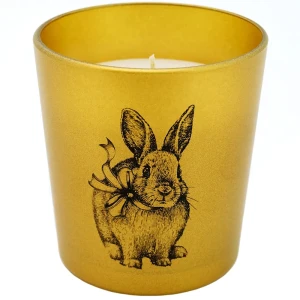 Свеча в стекле Праздничный кролик золотая 8.5 см